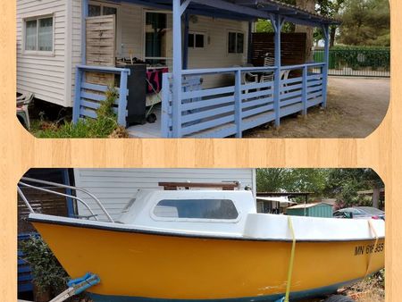mobil-home 3 chambres +terrasse couverte + bateau avec cabine +remorque (sans moteur) 30m 