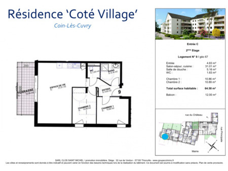 en vente appartement 64 58 m² – 232 488 € |coin-lès-cuvry