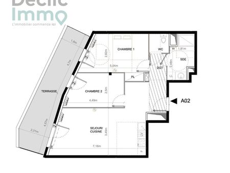 vente appartement 3 pièces 63m2 montpellier (34080) - 224187 € - surface privée