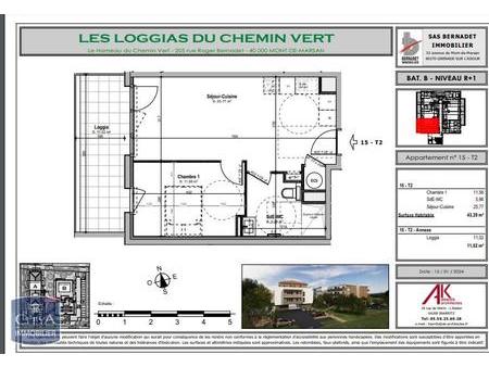 vente appartement mont-de-marsan (40000) 2 pièces 43.29m²  145 000€