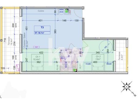 vente appartement 3 pièces 58.7 m²