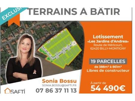 vente terrain 400 m² billy-montigny (62420)