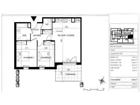 vente appartement 3 pièces 63.5 m²