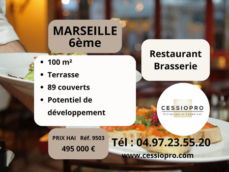 restaurant brasserie de 100m2 + terrasse  marseille 6ieme