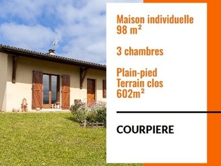 courpiere: maison de plain-pied 3 chambres 98m² sur terrain clos 600m²