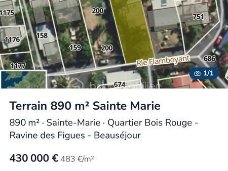 terrain de 890 m² à sainte-marie