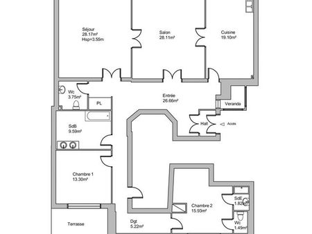 appartement 4 pièces 153 m²