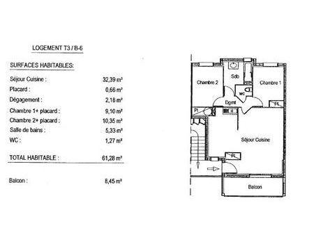 charmant t3 meublé de 62 m² avec balcon et double parking – climatisation incluse