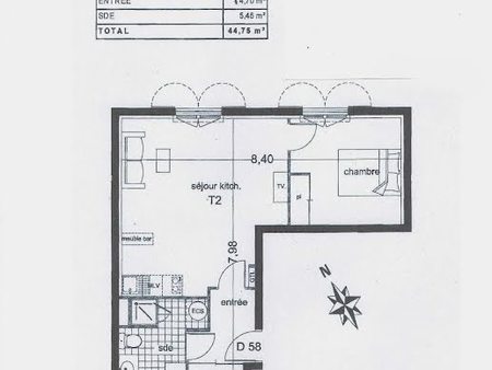 vente appartement 2 pièces 44.75 m²