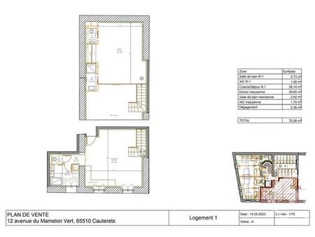 appartement f3 à vendre - 3 pièces - 72 58 m2 - cauterets - 65 - midi-pyrenees