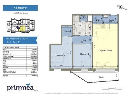 appartement f3 à vendre - 3 pièces - 64 88 m2 - le mans - 72 - pays-de-loire