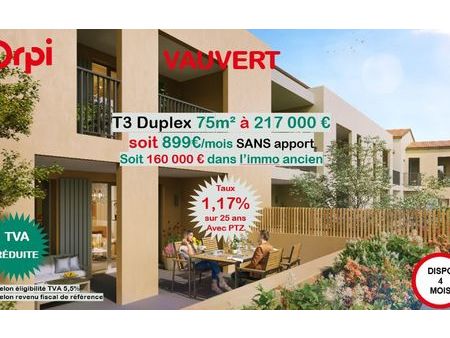 appartement vauvert 70 m² t-3 à vendre  217 154 €