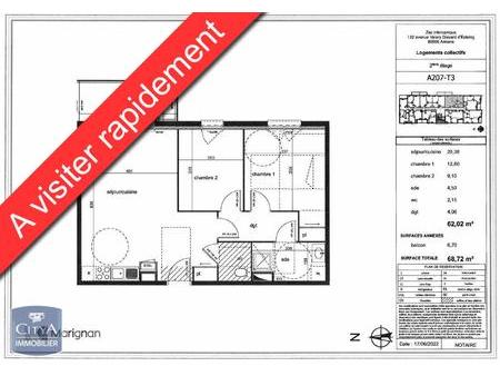 location appartement amiens (80) 3 pièces 62.02m²  770€