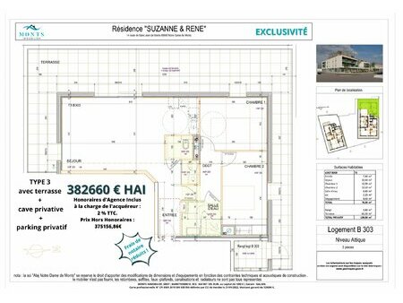 b303 / type 3 de 74 30 m2 / 3ème étage (attique)