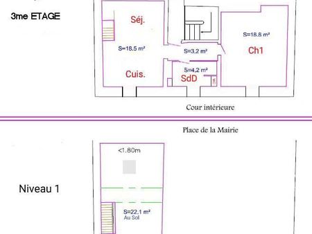 pour investisseur 2 pièces loué de 52 m²  centre-ville  refait  calme et lumineux