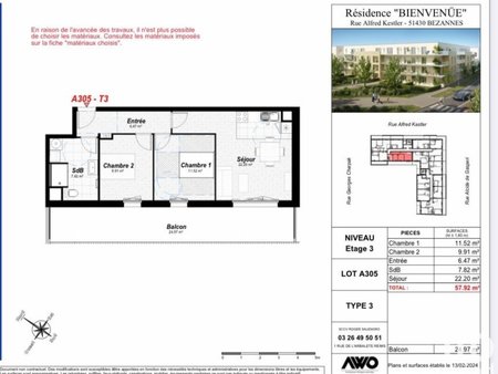 vente appartement 3 pièces de 58 m² à bezannes (51430)