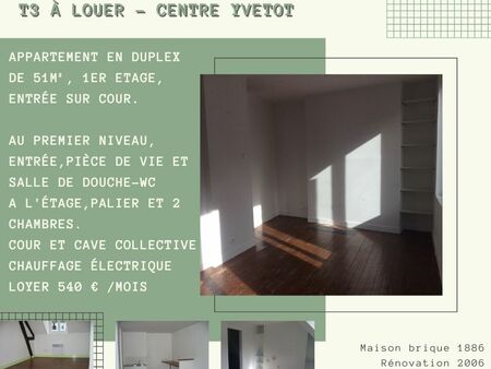 f3 duplex  double exposition rue et cour