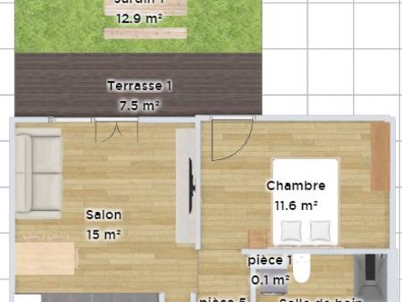 t1 neuf meublé rez de jardin + parking