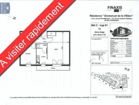 location appartement fougères (35300) 2 pièces 48.23m²  526€