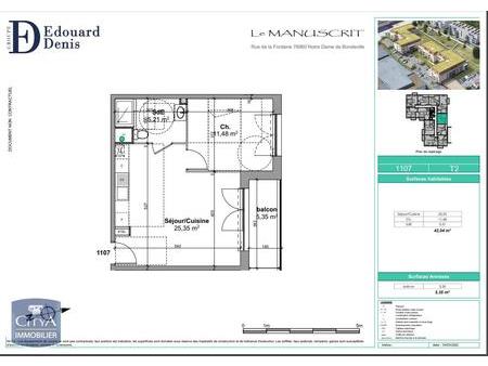 location appartement notre-dame-de-bondeville (76) 2 pièces 42.04m²  575€