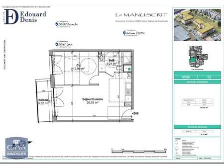 location appartement notre-dame-de-bondeville (76) 2 pièces 44.7m²  590€