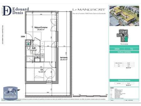 location appartement notre-dame-de-bondeville (76) 2 pièces 43.37m²  595€