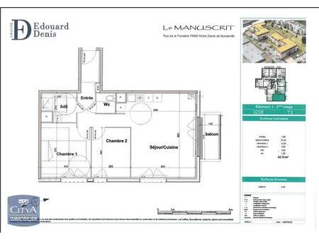 location appartement notre-dame-de-bondeville (76) 3 pièces 63.14m²  715€