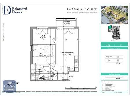 location appartement notre-dame-de-bondeville (76) 3 pièces 57.32m²  665€