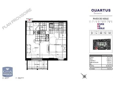 location appartement reims (51100) 2 pièces 45.95m²  705€