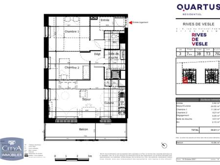 location appartement reims (51100) 3 pièces 59.81m²  770€