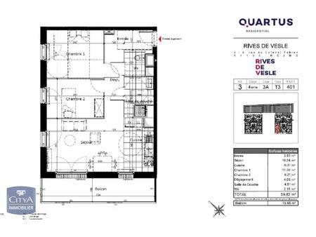 location appartement reims (51100) 3 pièces 59.82m²  760€