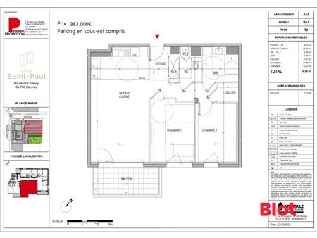 a vendre chez blot immobilier - residence neuve - t3 - 69 09 m2