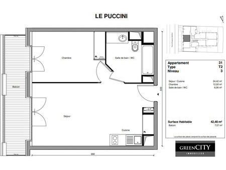 appartement champigny sur marne 2 pièce(s) 42.48 m2